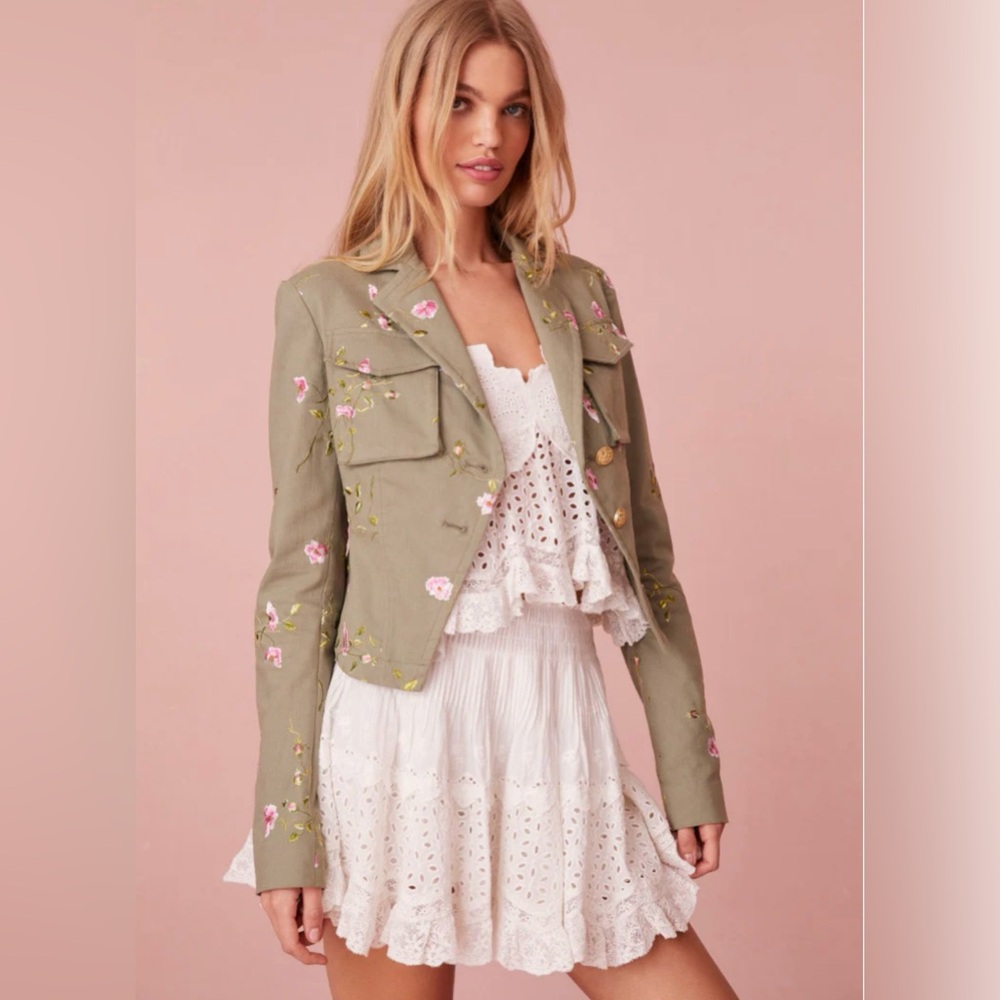 LoveShackFancy Dolisa Embroidered Military Jacket NWT
